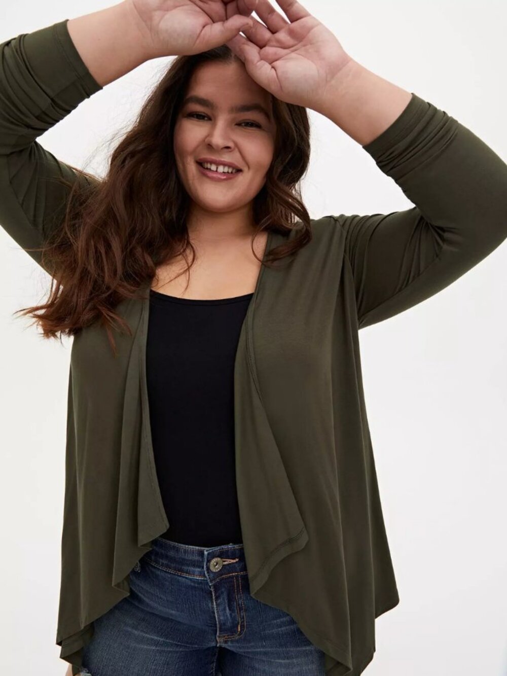 Torrid Super Soft Olive Drape Front Cardigan Jersey Knit Size 1 1X - Picture 4 of 5
